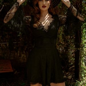 SOLD La Femme Noir Black Widow Lace Tap Shorts